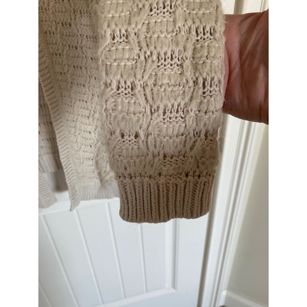 Anthropologie Sleeping on Snow Cream Pointelle Knit Hooded Open Cardigan Small - Picture 10 of 10